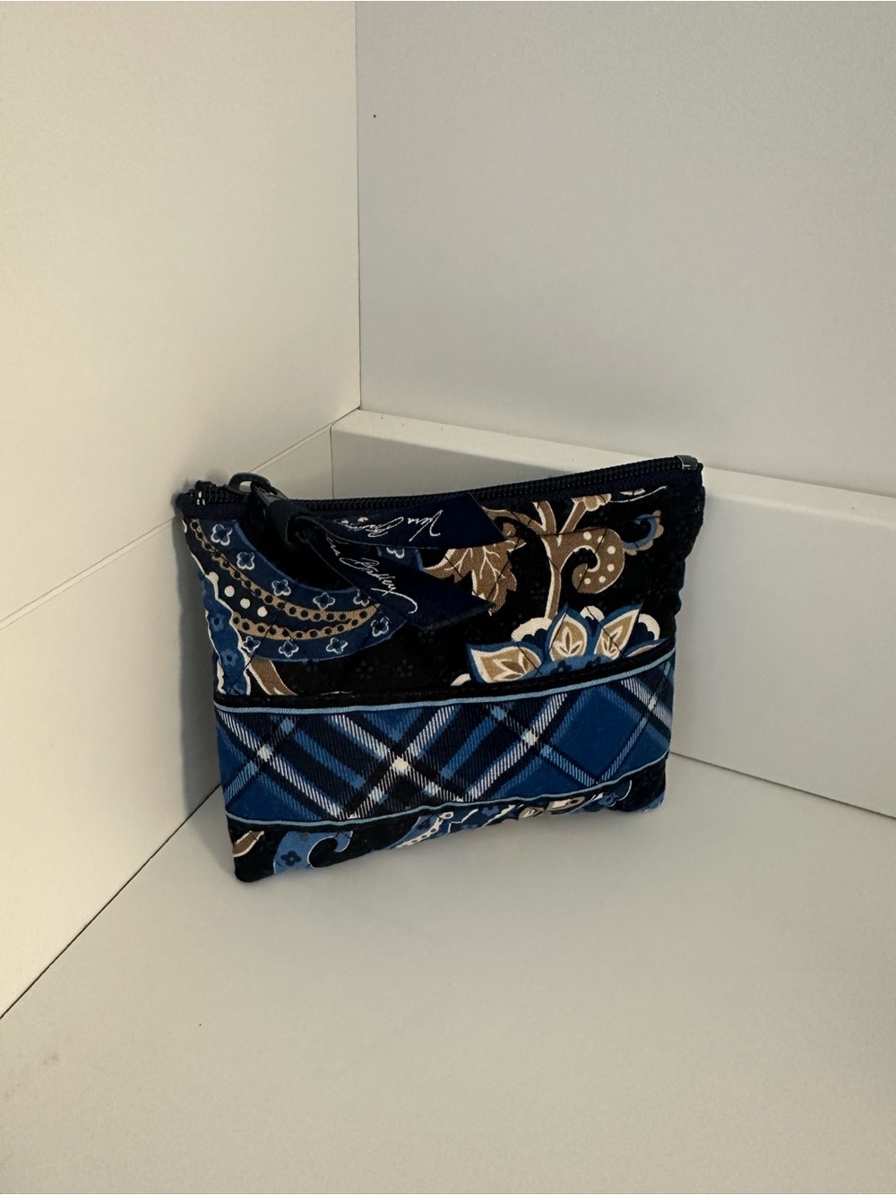 Vera Bradley Midnight Paisley Quilted Coin Purse Zip Wallet Card Holder Pouch